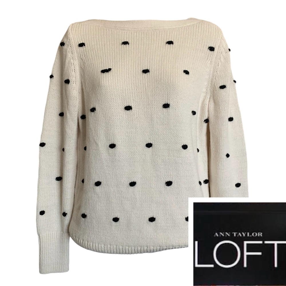 Ann Taylor LOFT Bobble Knit Polka Dot Sweater Boat Neck